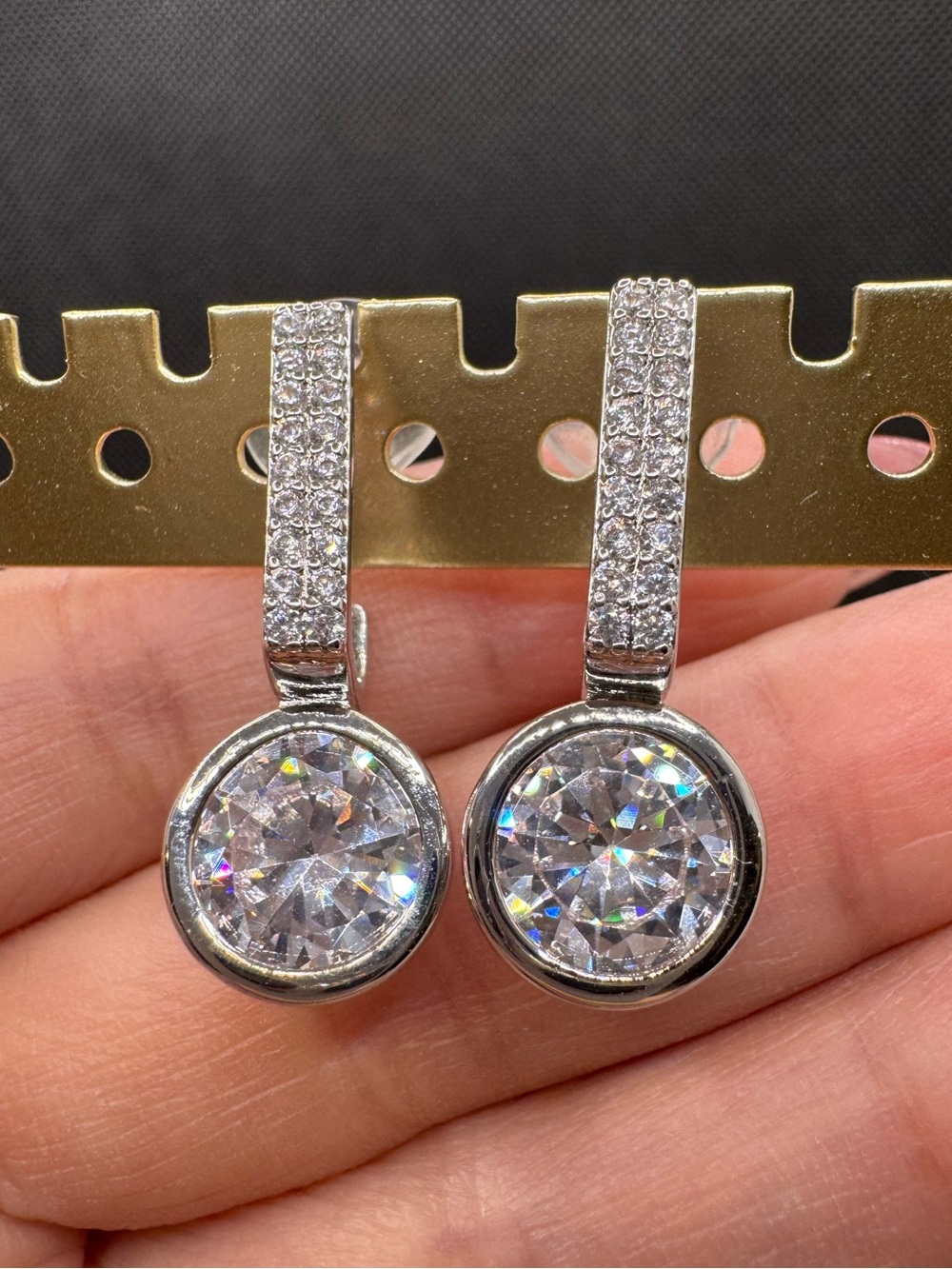 Rhodium Plated CZ Drop Earrings
